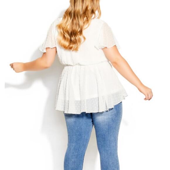 City Chic Spot Flutter Peplum Top White L/20 NWT - Picture 2 of 9